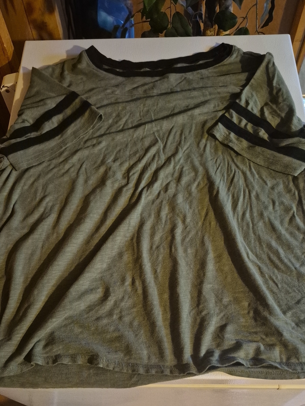torrid Olive Green Short Sleeve Tee with Black Trim Stripes